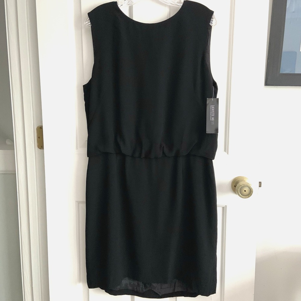 NWT lafayette 148 new york Black Button Back Sleeveless Blouson LBD Dress sz 14
